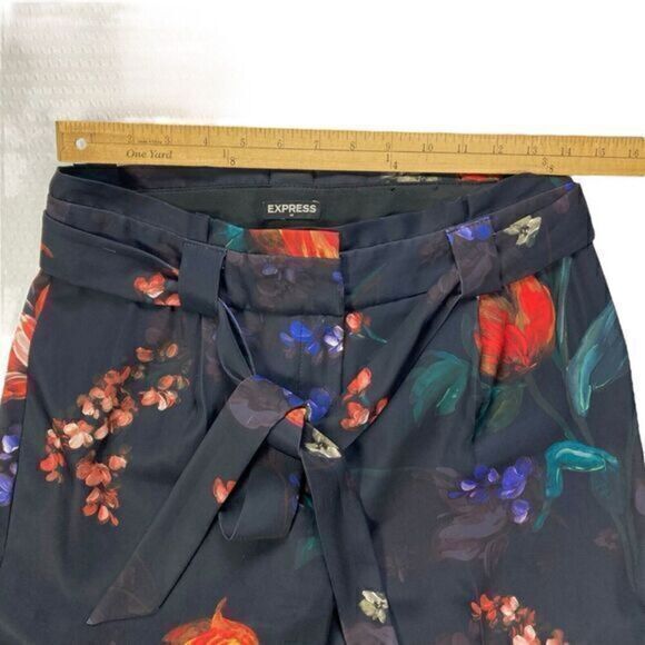 Express Paper Bag Pants Womens 6 Floral High Waisted Satin Shabby Chic Trousers - Picture 8 of 16